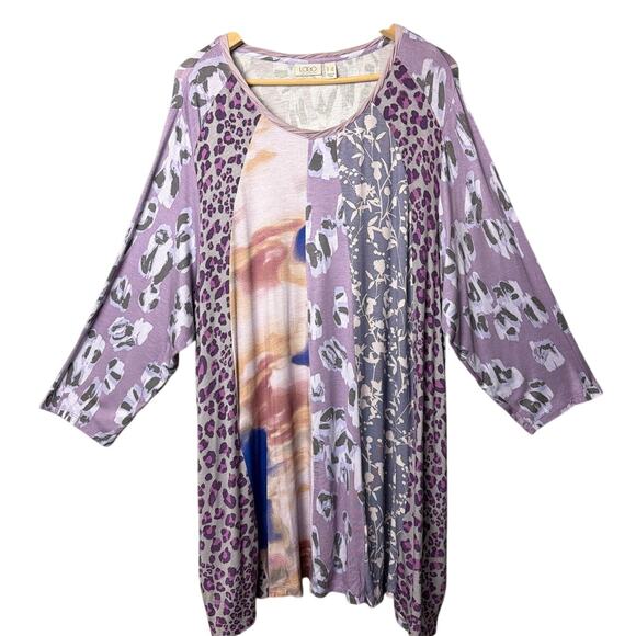 Logo By Lori Goldstein Tunic Top Plus SZ 3X Patchwork Style Animal Print Floral - Picture 1 of 7